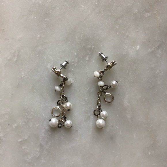 Flower Pearl and Diamond Dangling Earrings - Picture 3 of 5